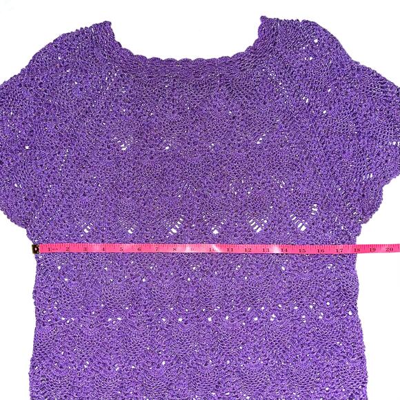 Handmade Crochet Purple Sparkle Pineapple Pattern Short Sleeve Top Size Medium - Picture 6 of 7
